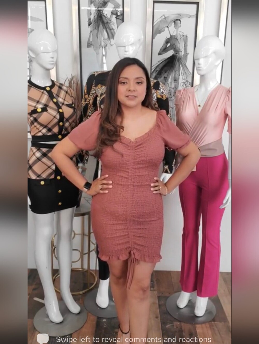 Textured Mauve Ruched Mini Dress - Picture 1 of 4